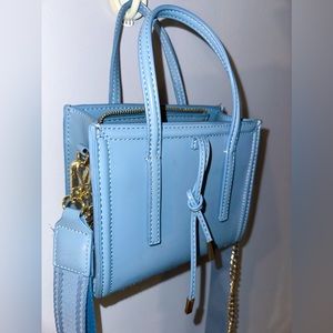 small blue zara bag with removable straps